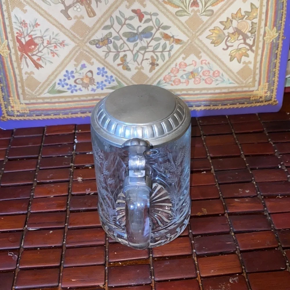 ALWE Crystal Beer Stein/Tankard, Pewter Lid and Etched Ducks